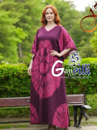 Wine Pink Shibori Kaftan Five Rounds Gaji Silk Arfat Khatri Designer
