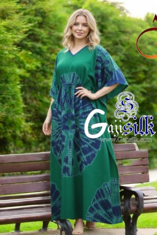 Green Blue Shibori Kaftan Five Rounds Gaji Silk Arfat Khatri Designer