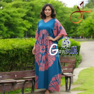 Sky Coral Shibori Kaftan Five Rounds Gaji Silk Arfat Khatri Designer