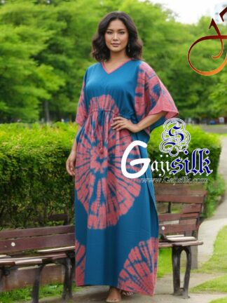 Sky Coral Shibori Kaftan Five Rounds Gaji Silk Arfat Khatri Designer