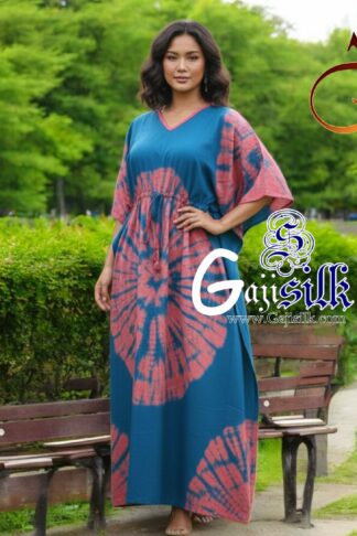 Sky Coral Shibori Kaftan Five Rounds Gaji Silk Arfat Khatri Designer