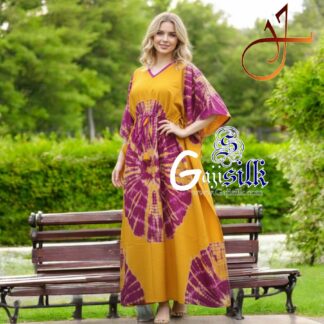 Yellow Magenta Shibori Kaftan Five Rounds Gaji Silk Arfat Khatri Designer