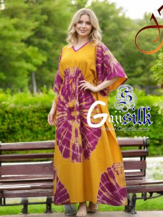 Yellow Magenta Shibori Kaftan Five Rounds Gaji Silk Arfat Khatri Designer