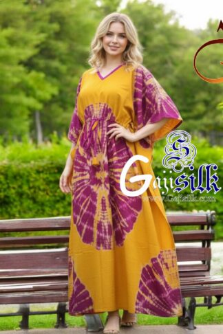 Yellow Magenta Shibori Kaftan Five Rounds Gaji Silk Arfat Khatri Designer