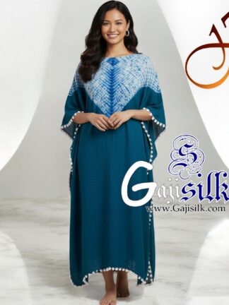 Peacock Neck Shibori Kaftan Gaji Silk