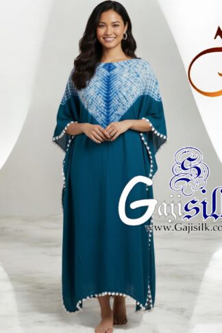 Peacock Neck Shibori Kaftan Gaji Silk