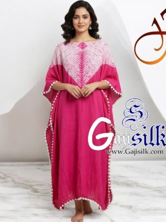 Pink Neck Shibori Kaftan Gaji Silk