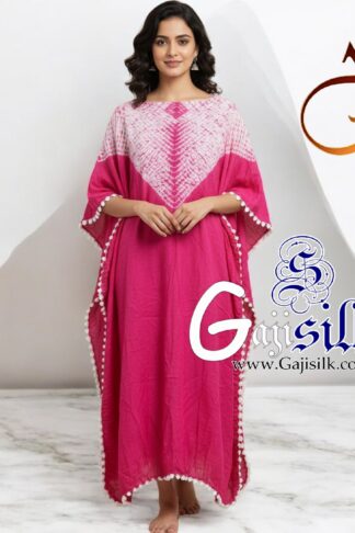 Pink Neck Shibori Kaftan Gaji Silk