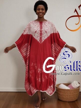 Red Neck Shibori Kaftan Gaji Silk