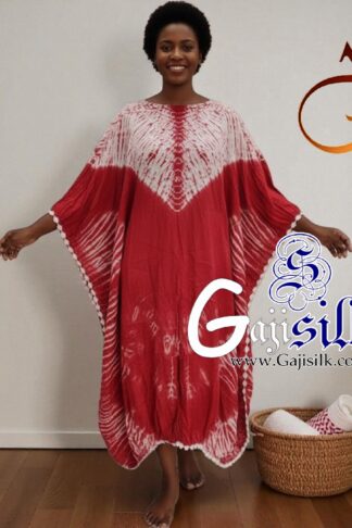 Red Neck Shibori Kaftan Gaji Silk
