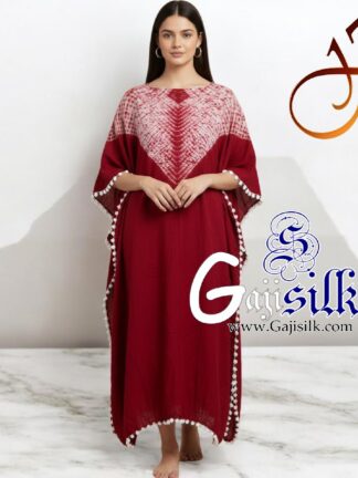 Blood Red Neck Shibori Kaftan Gaji Silk