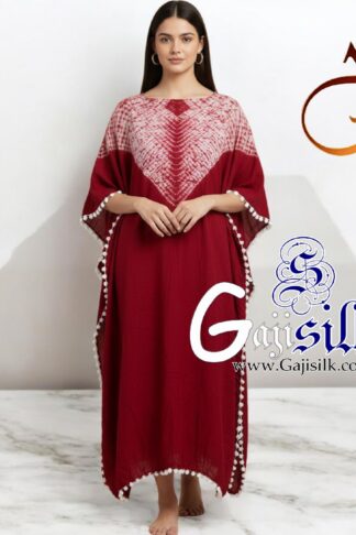 Blood Red Neck Shibori Kaftan Gaji Silk