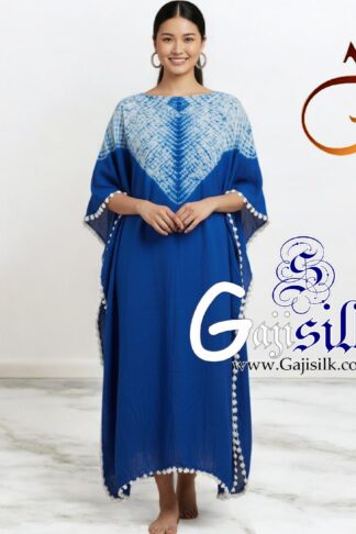 Blue Neck Shibori Kaftan Gaji Silk