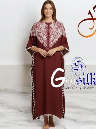 Marron choco Neck Shibori Kaftan Gaji Silk