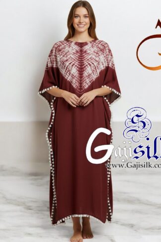 Marron choco Neck Shibori Kaftan Gaji Silk