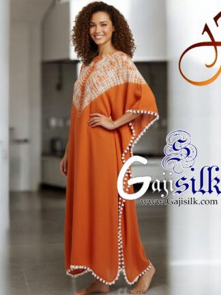 Orange Neck Shibori Kaftan Gaji Silk