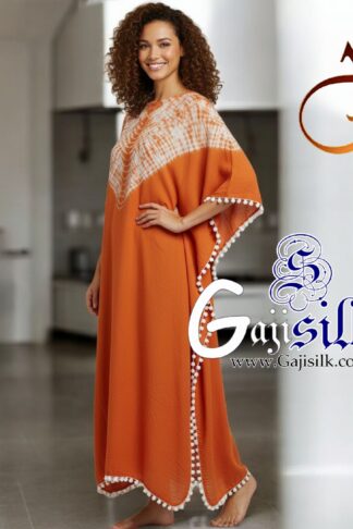 Orange Neck Shibori Kaftan Gaji Silk