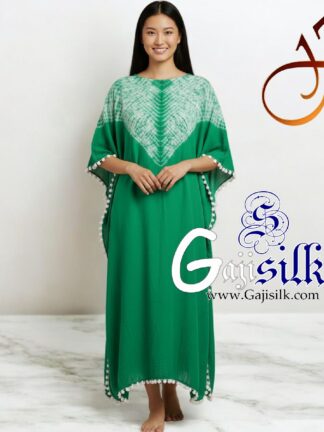 Green Light Neck Shibori Kaftan Gaji Silk