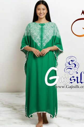 Green Light Neck Shibori Kaftan Gaji Silk