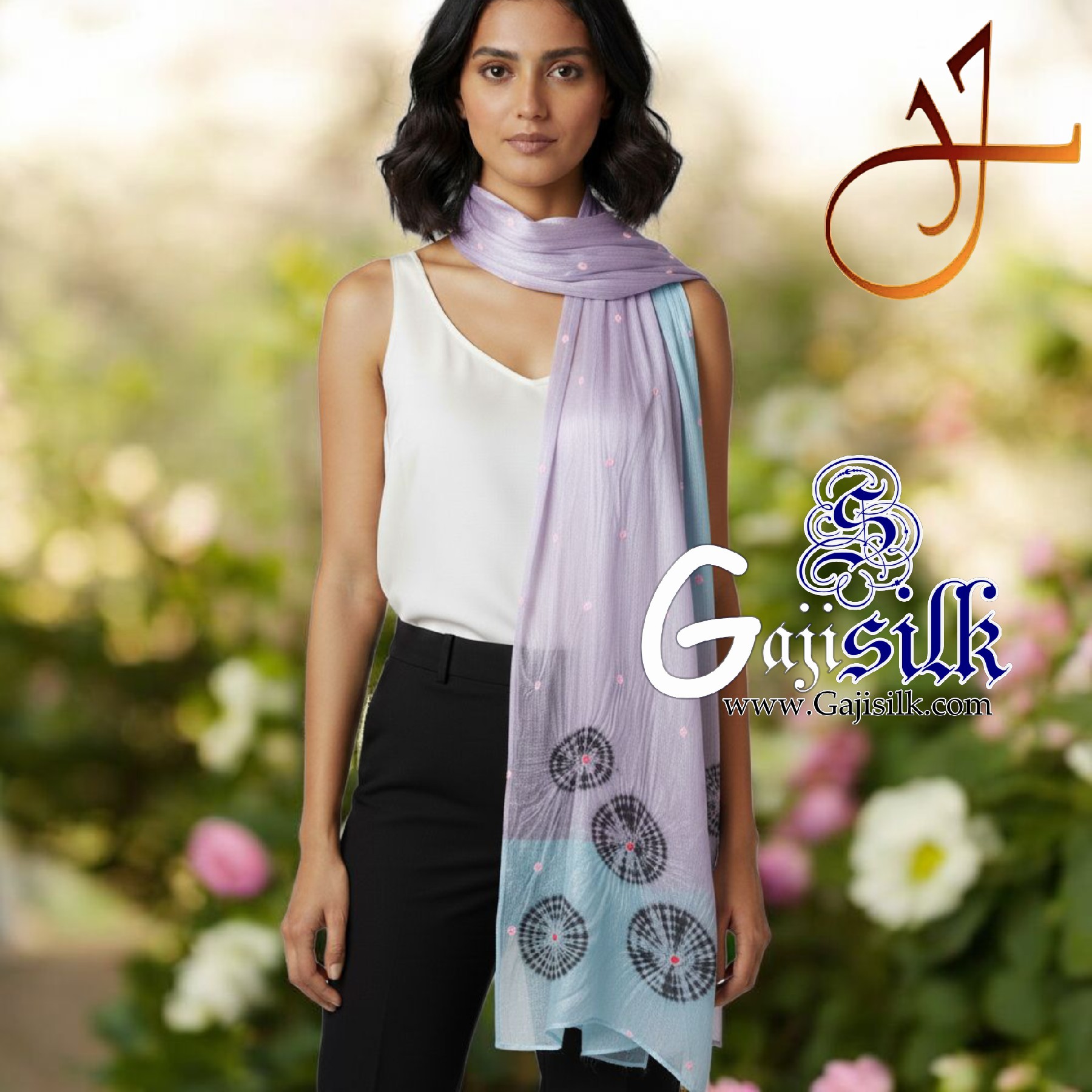 Sky Lovender Gaji Silk Shibori Bandhani Stole