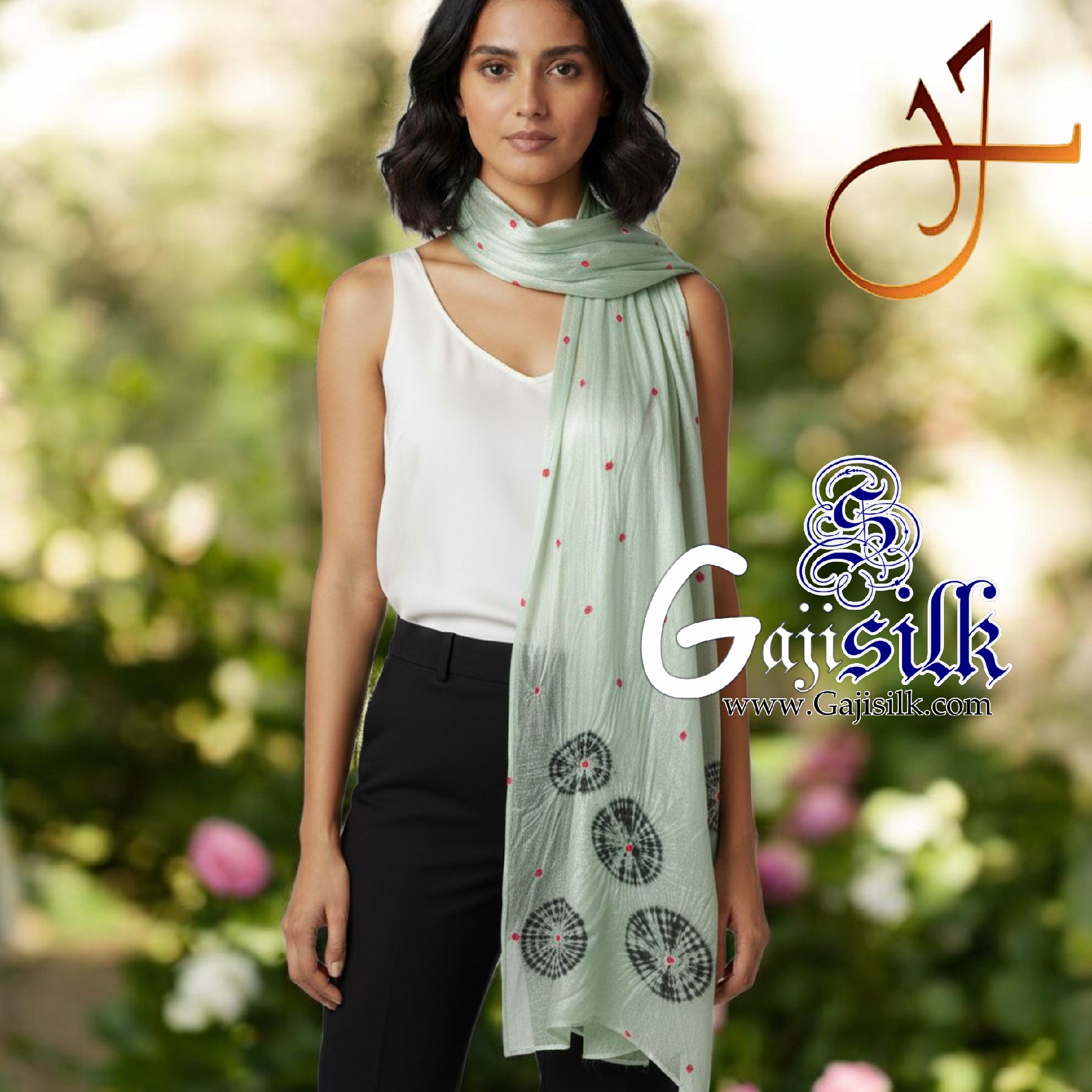 Pastel Pista Gaji Silk Shibori Bandhani Stole