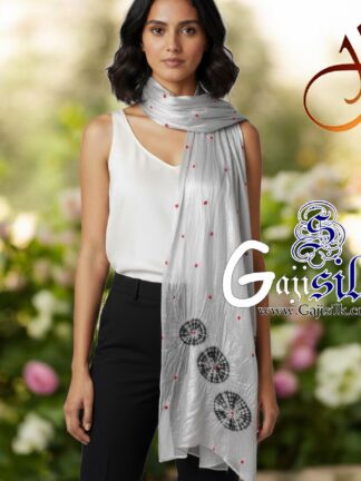 Silver Gaji Silk Shibori Bandhani Stole
