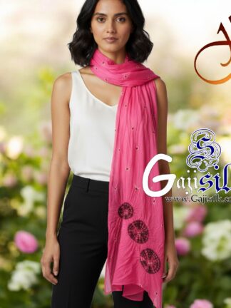 Pink Gaji Silk Shibori Bandhani Stole