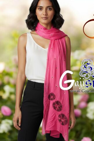 Pink Gaji Silk Shibori Bandhani Stole