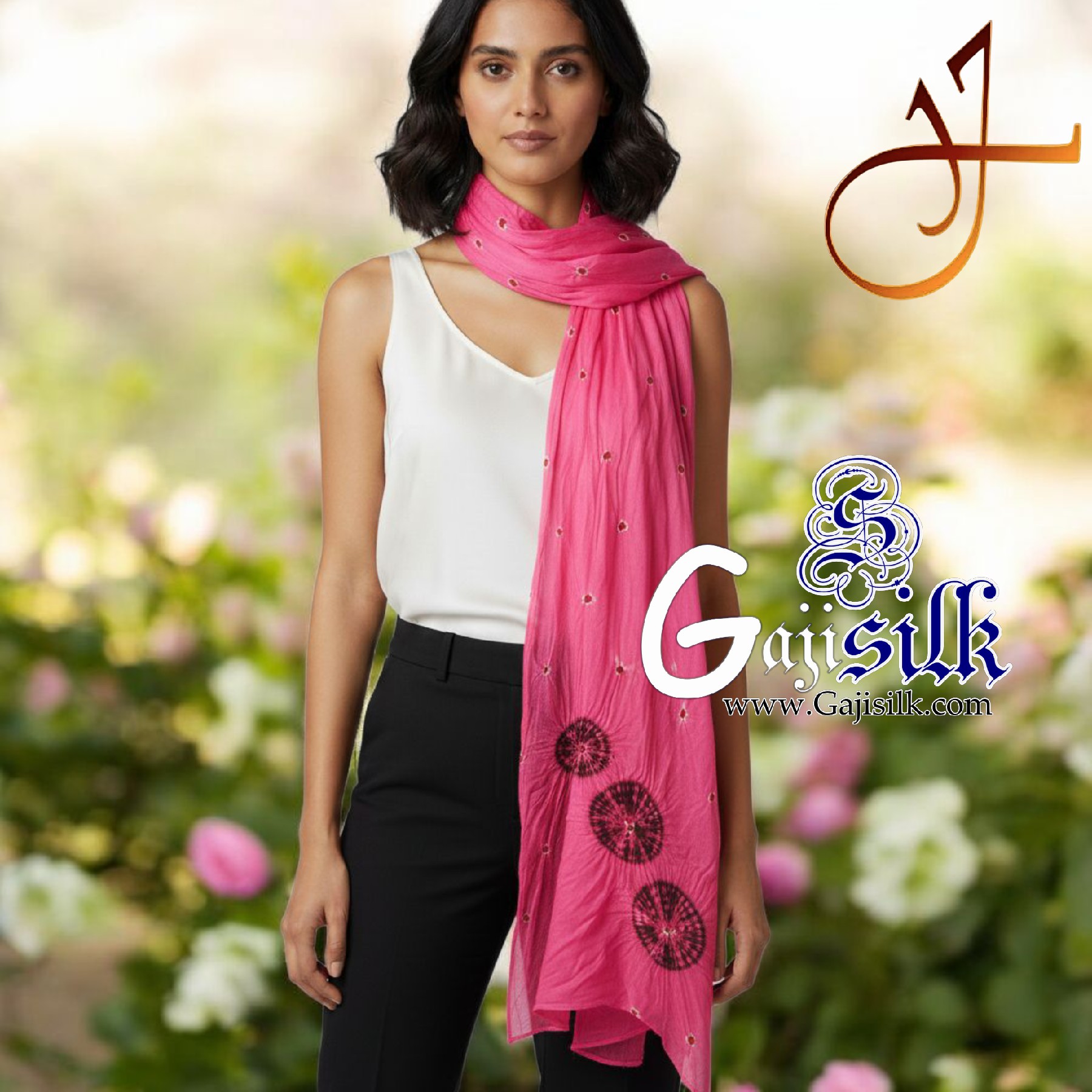 Pink Gaji Silk Shibori Bandhani Stole