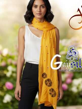 Yellow Gaji Silk Shibori Bandhani Stole