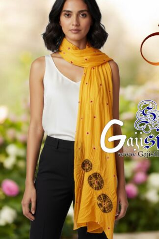 Yellow Gaji Silk Shibori Bandhani Stole