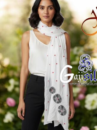 White Gaji Silk Shibori Bandhani Stole