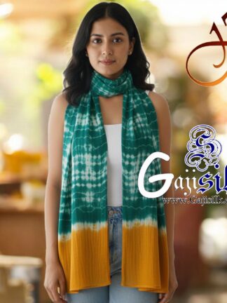 Green Yellow Gaji Silk Clamp Dyed Shibori Stole