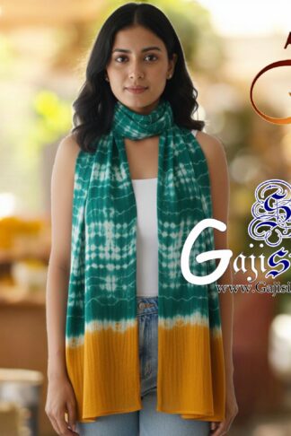 Green Yellow Gaji Silk Clamp Dyed Shibori Stole
