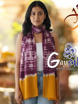 Magenta Yellow Gaji Silk Clamp Dyed Shibori Stole