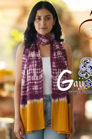 Magenta Yellow Gaji Silk Clamp Dyed Shibori Stole