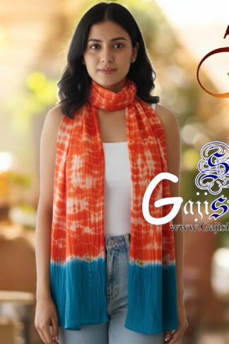 Orange Sky Gaji Silk Clamp Dyed Shibori Stole