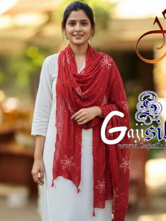 Red Gaji Silk Star Shibori Bandhani Stole