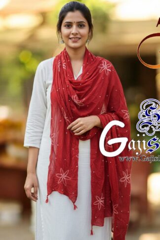 Red Gaji Silk Star Shibori Bandhani Stole