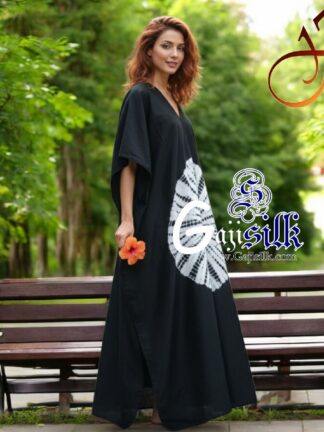 Black Shibori Kaftan Big Round Gaji Silk Arfat Khatri Designer