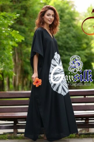 Black Shibori Kaftan Big Round Gaji Silk Arfat Khatri Designer