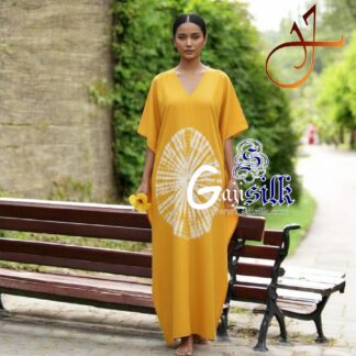 Yellow Shibori Kaftan Big Round Gaji Silk Arfat Khatri Designer