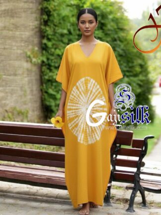 Yellow Shibori Kaftan Big Round Gaji Silk Arfat Khatri Designer