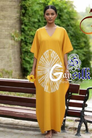 Yellow Shibori Kaftan Big Round Gaji Silk Arfat Khatri Designer