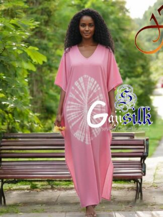 Baby Pink Shibori Kaftan Big Round Gaji Silk Arfat Khatri Designer