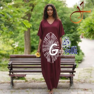 Marron Shibori Kaftan Big Round Gaji Silk Arfat Khatri Designer