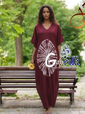 Marron Shibori Kaftan Big Round Gaji Silk Arfat Khatri Designer