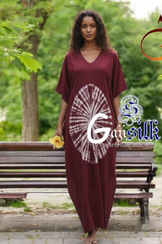 Marron Shibori Kaftan Big Round Gaji Silk Arfat Khatri Designer