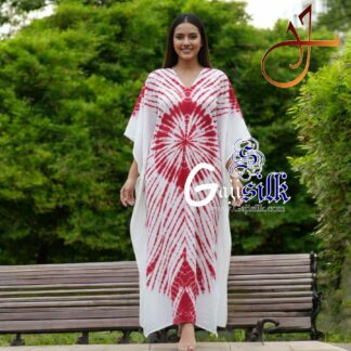 White Red Shibori Kaftan Five Rounds Gaji Silk Arfat Khatri Designer