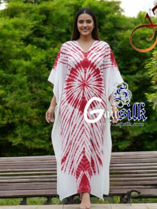 White Red Shibori Kaftan Five Rounds Gaji Silk Arfat Khatri Designer